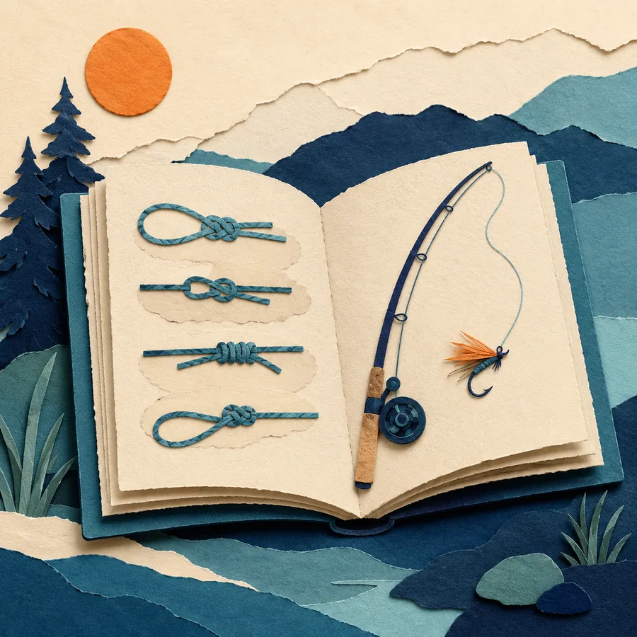 Guide e tecniche di pesca, illustrazione paper-cut