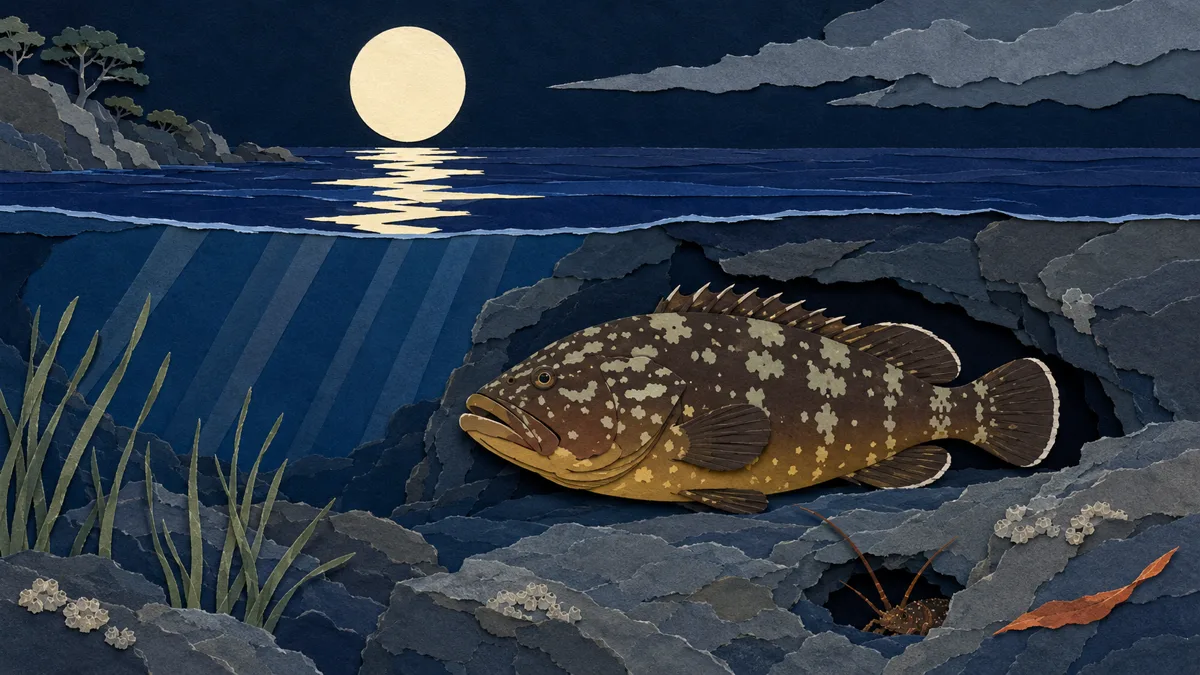 Luna piena sopra il mare notturno con la scogliera sommersa sotto la superficie
