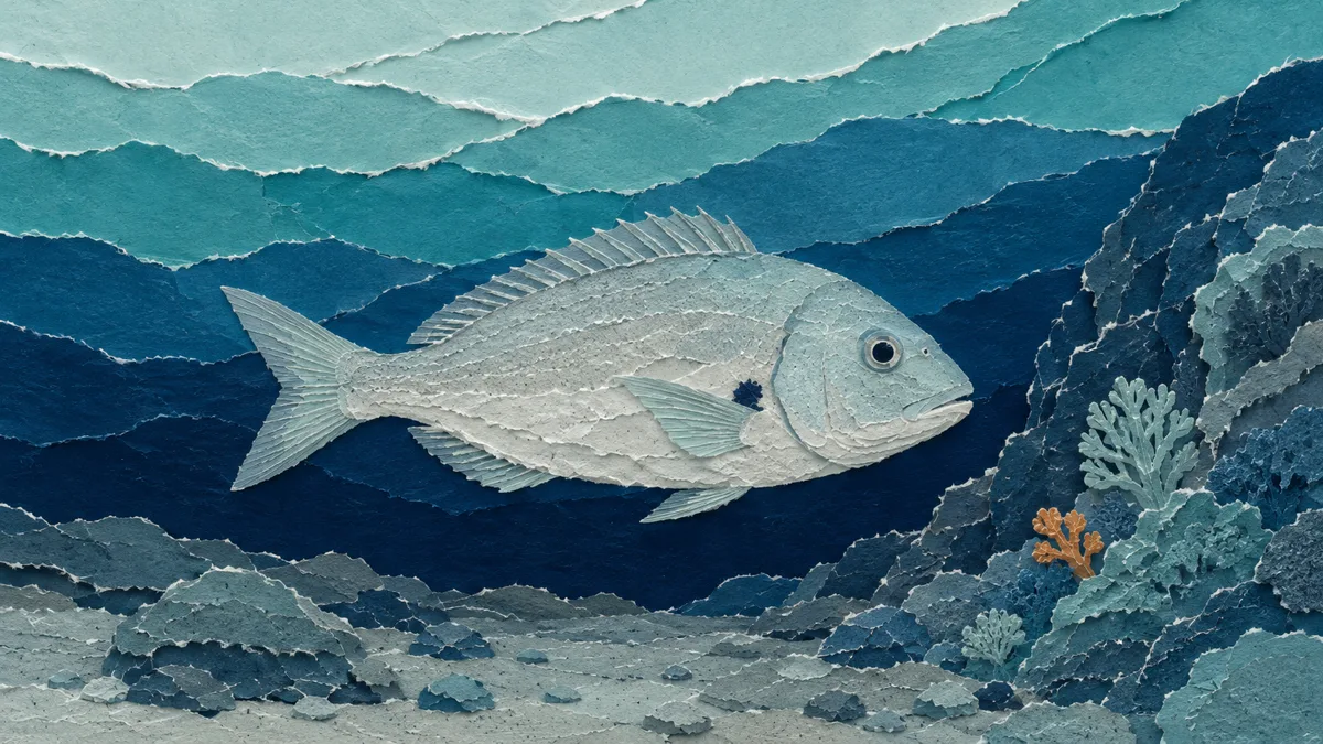 Occhione (Pagellus bogaraveo), pesce simbolo del bolentino profondo, sul fondo di roccia e fango