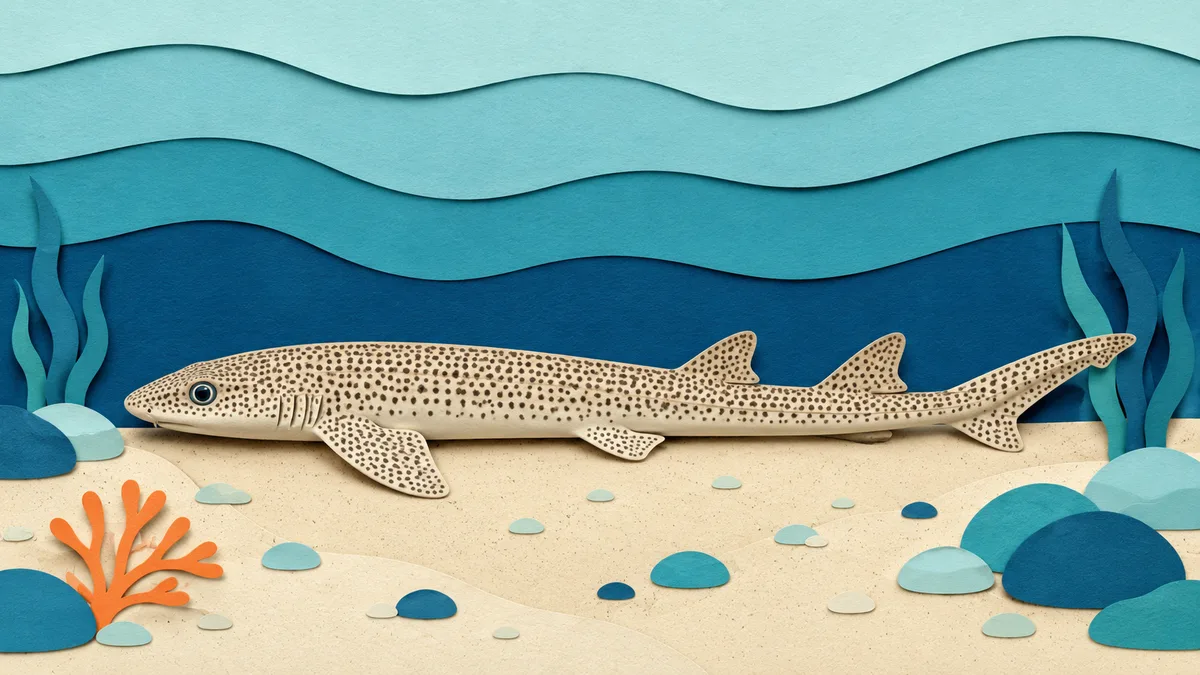Illustrazione papercut di un gattuccio comune di profilo, con moltissime macchie scure piccole e ravvicinate e le due dorsali spostate verso la coda