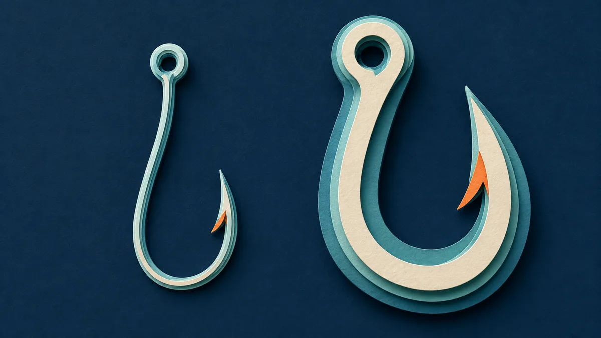 Illustrazione papercut di due ami affiancati in primo piano, uno di filo molto sottile e uno di filo spesso