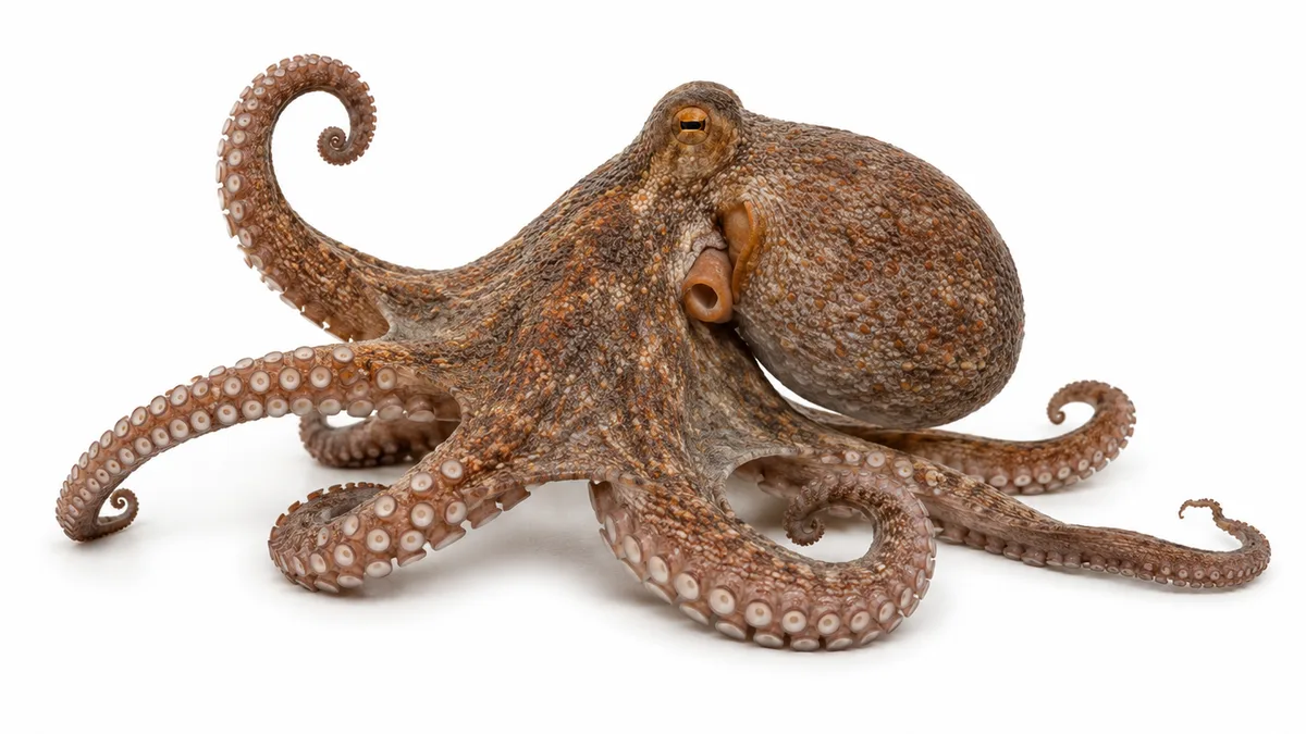 Polpo comune (Octopus vulgaris): esemplare su sfondo bianco