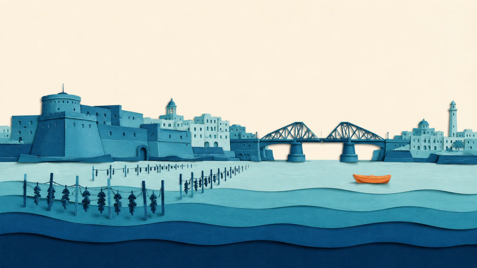 Ancona: illustrazione in carta tagliata della costa e del Mare Adriatico