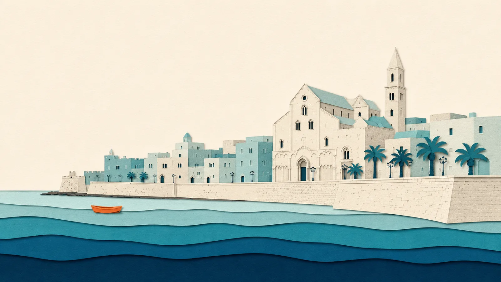 Bari: illustrazione in carta tagliata della costa e del Mare Adriatico
