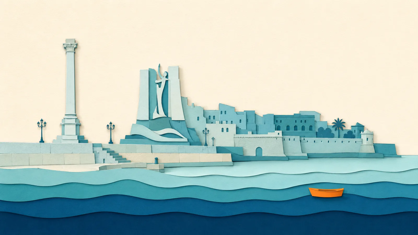Brindisi: illustrazione in carta tagliata della costa e del Mare Adriatico