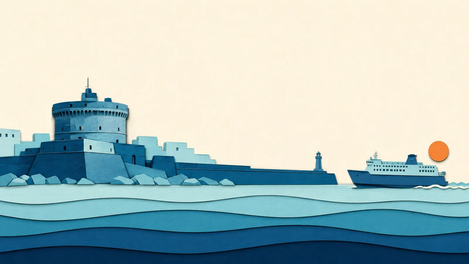Civitavecchia: illustrazione in carta tagliata della costa e del Mar Tirreno