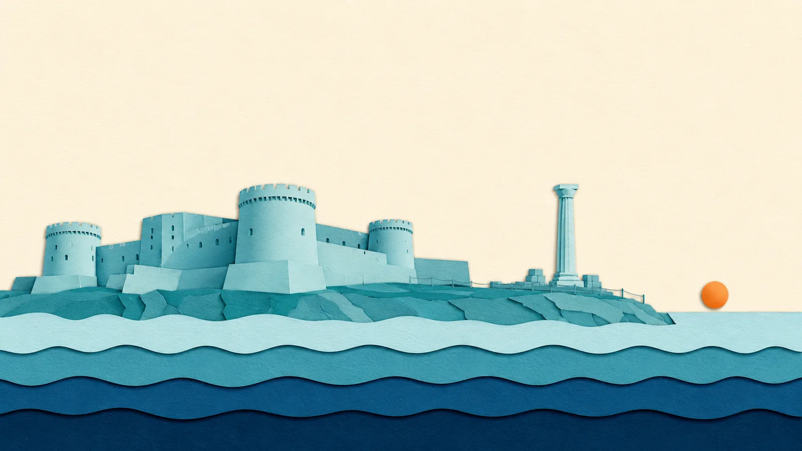 Crotone: illustrazione in carta tagliata della costa e del Mar Ionio