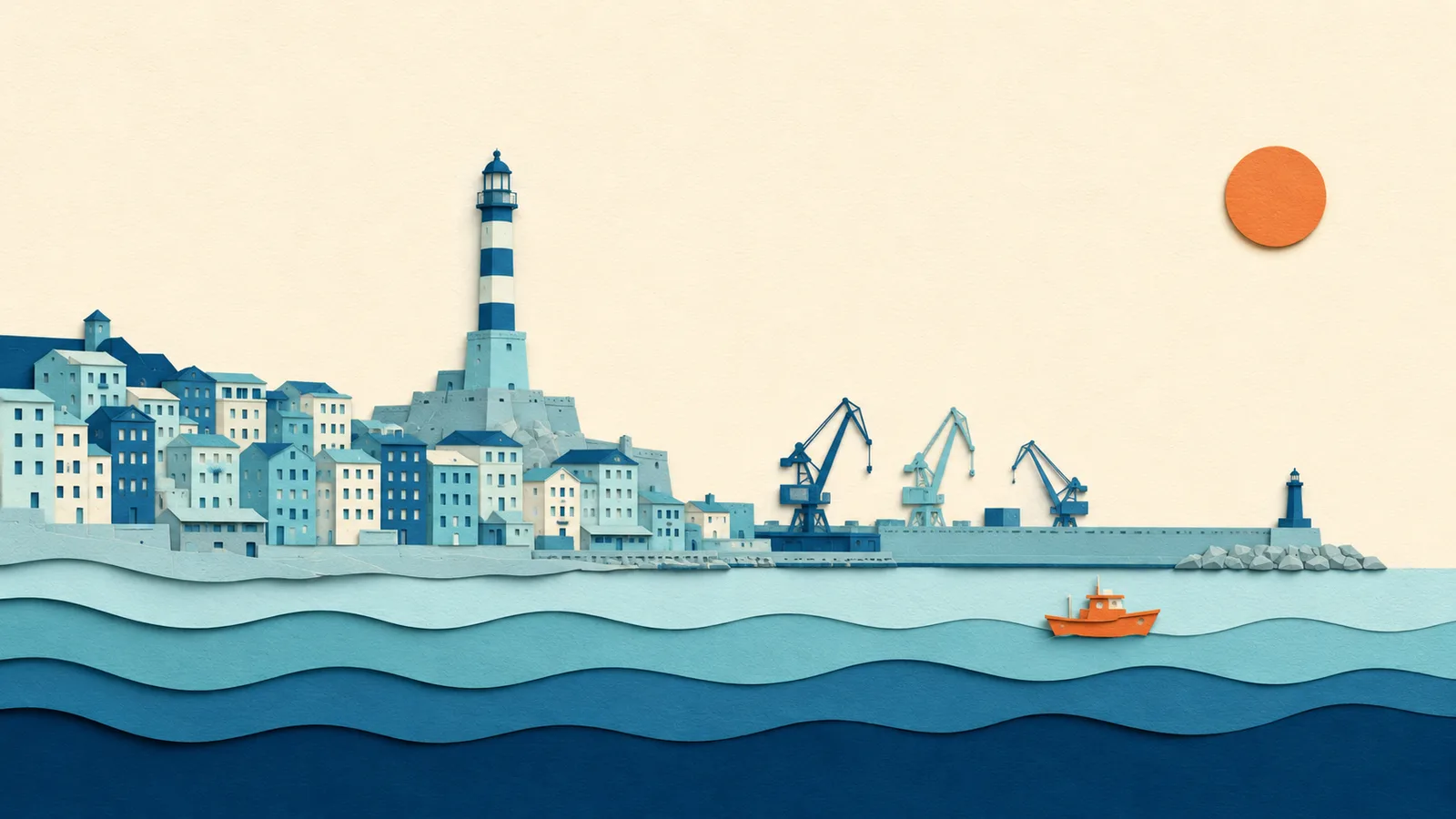 Genova: illustrazione in carta tagliata della costa e del Mar Ligure