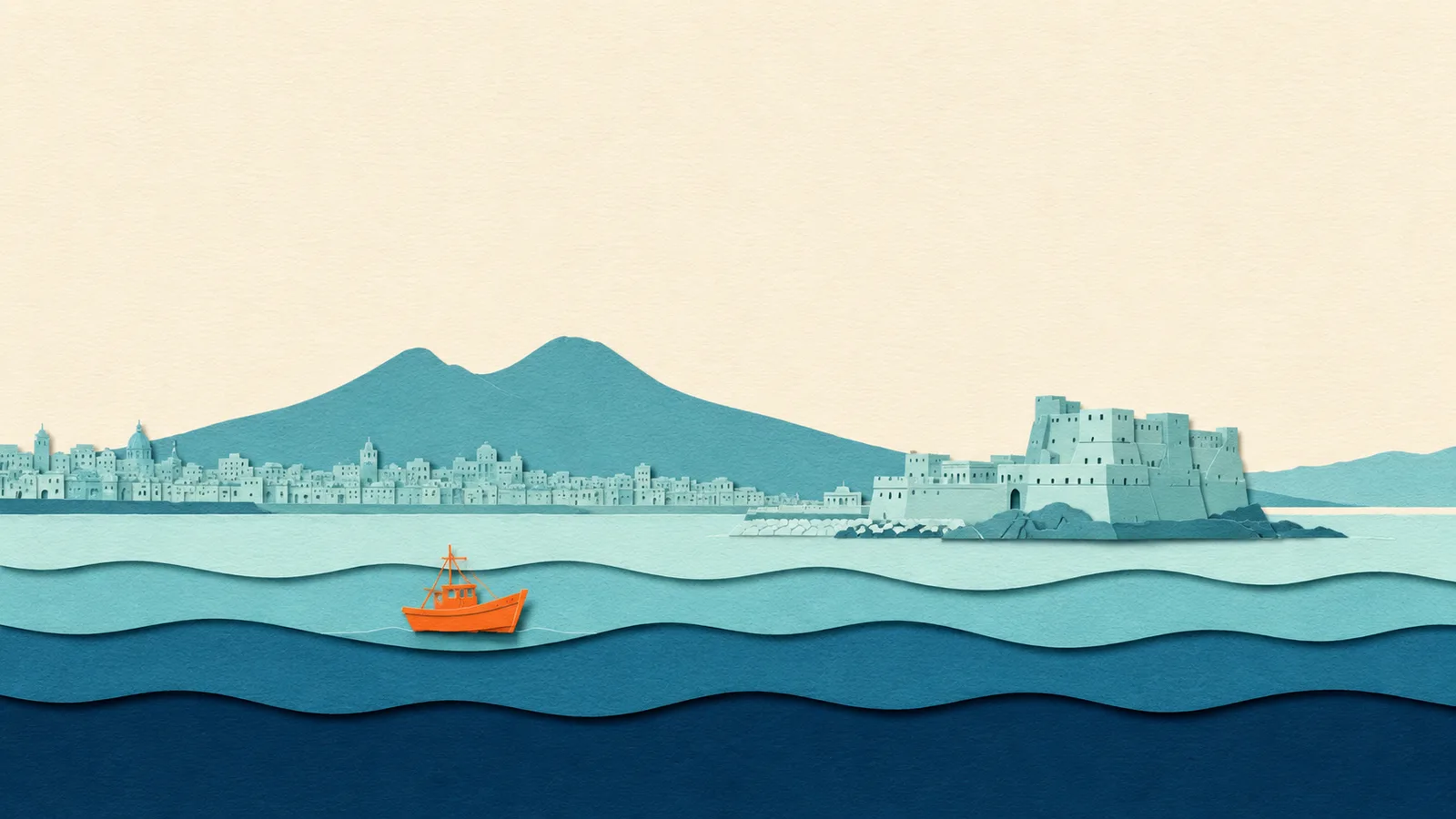 Livorno: illustrazione in carta tagliata della costa e del Mar Tirreno