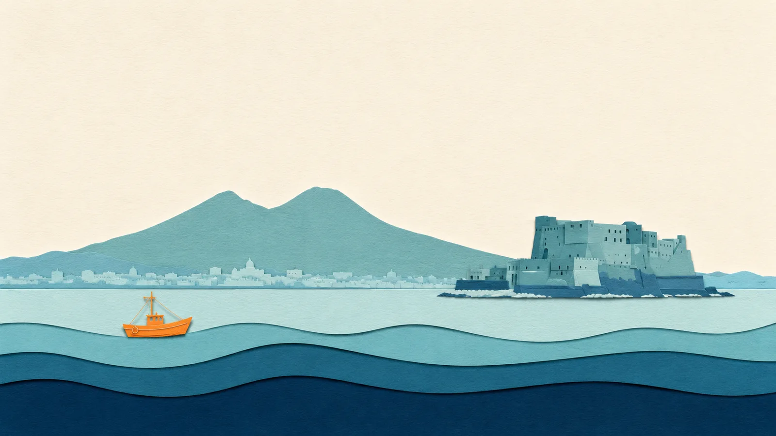 Napoli: illustrazione in carta tagliata della costa e del Mar Tirreno