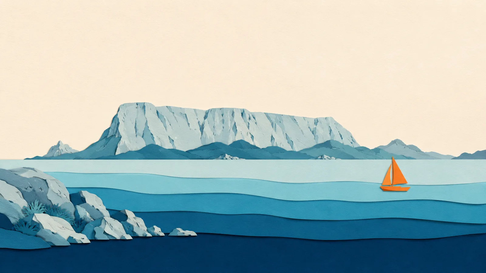 Olbia: illustrazione in carta tagliata della costa e del Mar Tirreno