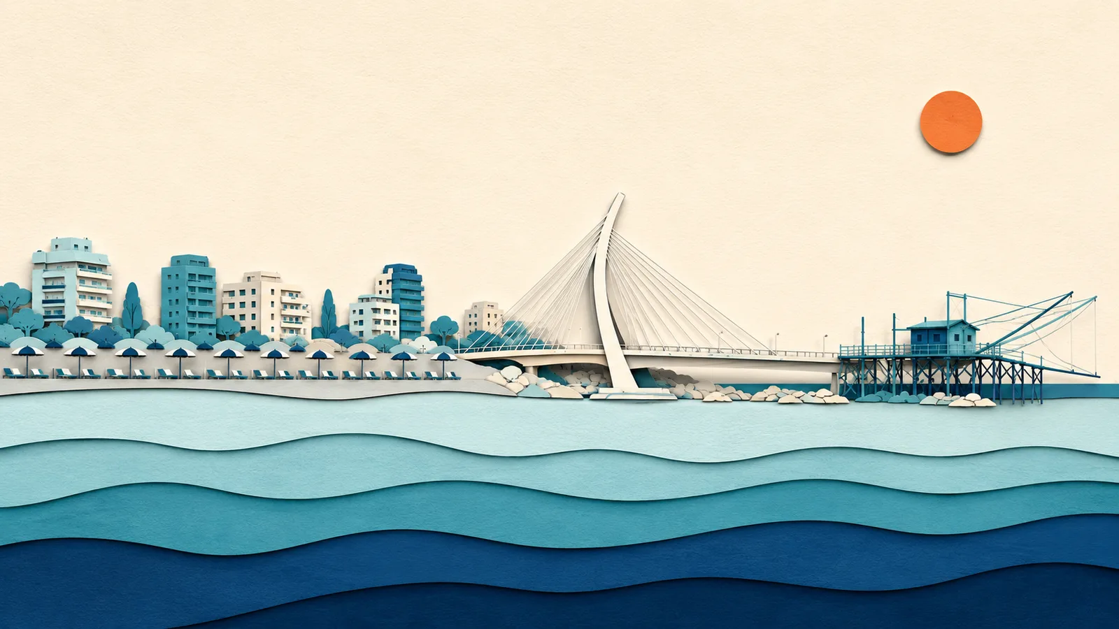 Pescara: illustrazione in carta tagliata della costa e del Mare Adriatico