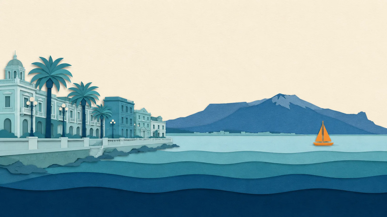 Reggio Calabria: illustrazione in carta tagliata della costa e del Stretto di Messina