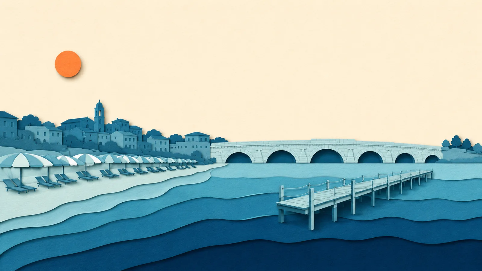 Rimini: illustrazione in carta tagliata della costa e del Mare Adriatico