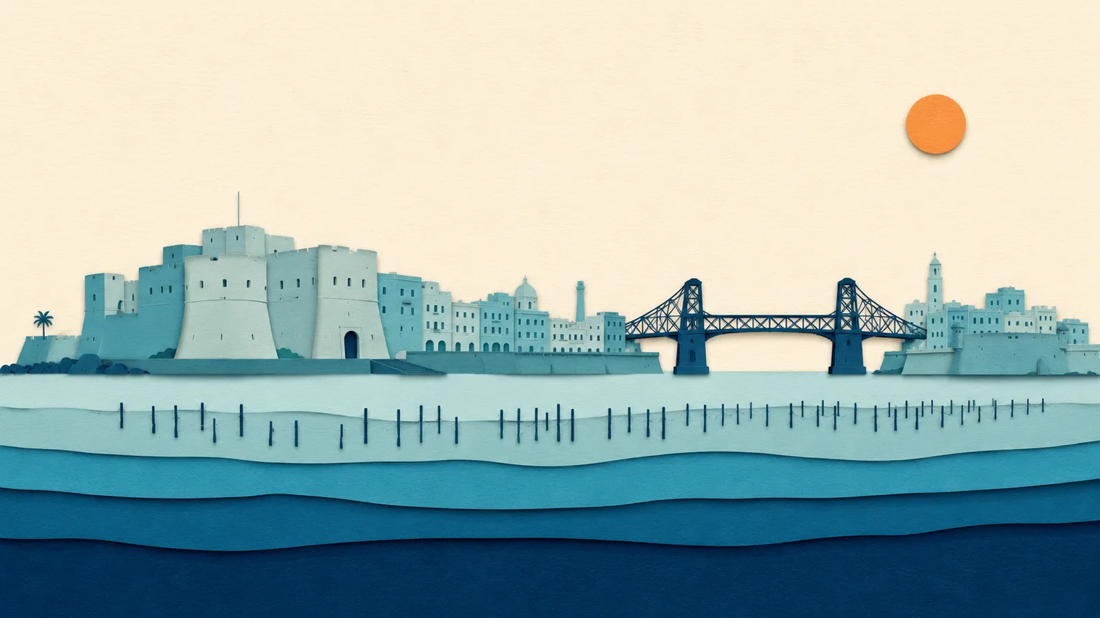 Taranto: illustrazione in carta tagliata della costa e del Mar Ionio