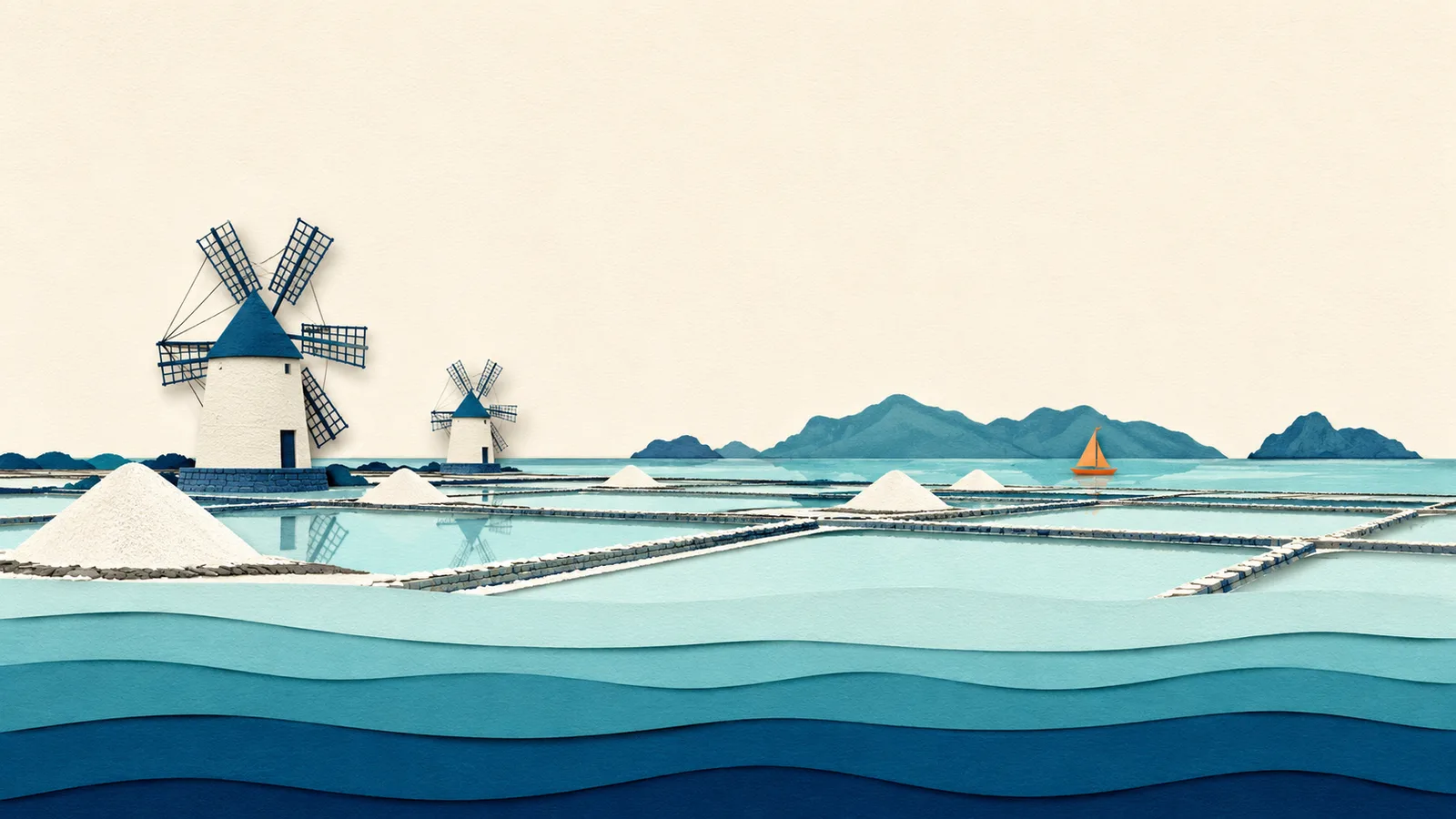 Trapani: illustrazione in carta tagliata della costa e del Mar Mediterraneo