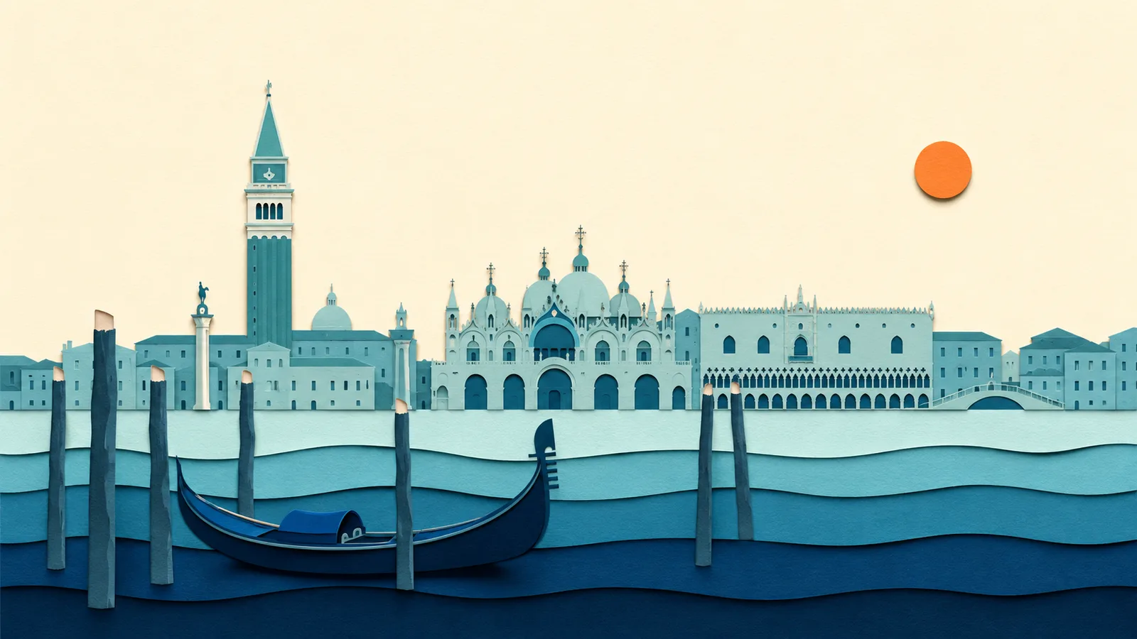 Venezia: illustrazione in carta tagliata della costa e del Mare Adriatico