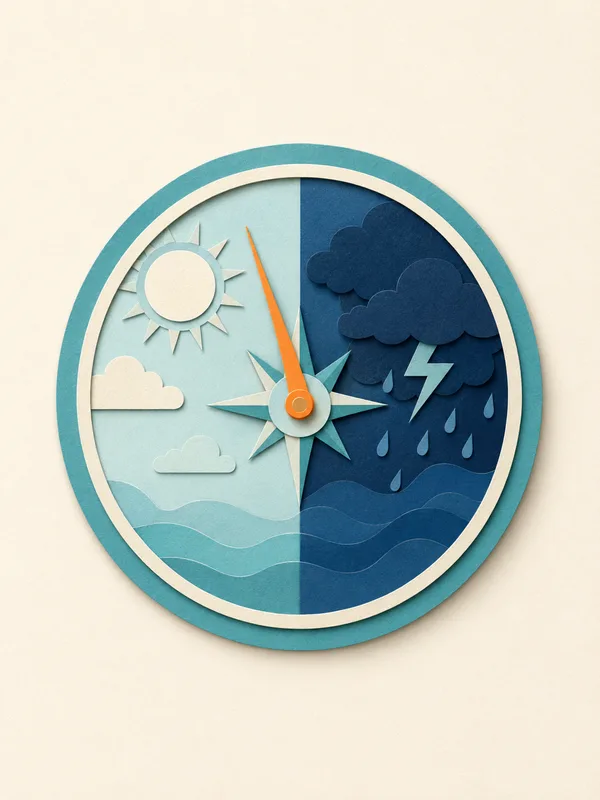 Illustrazione papercut: barometro di carta tra cielo sereno e nuvole
