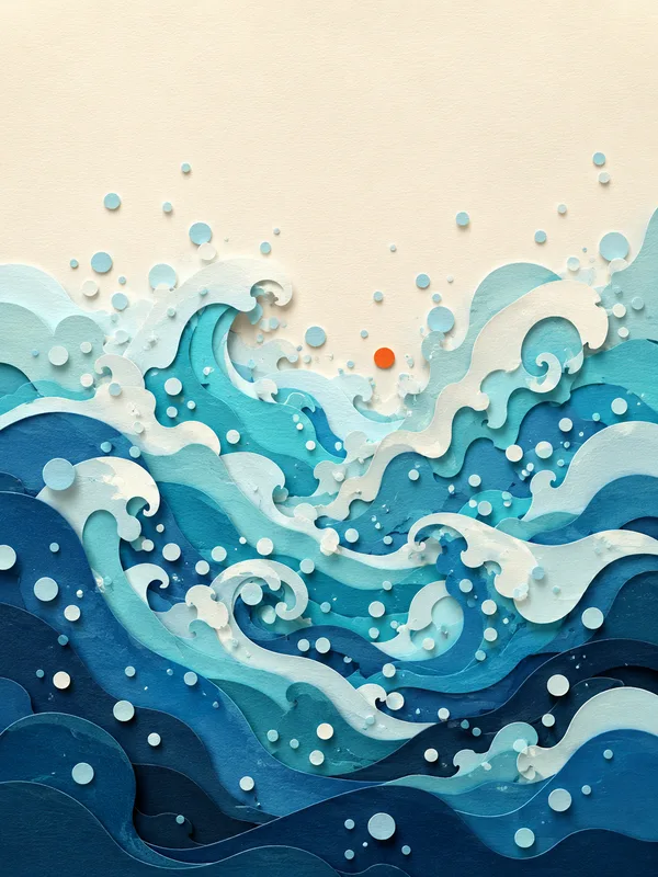 Illustrazione papercut: mare mosso che si rimescola e si riossigena