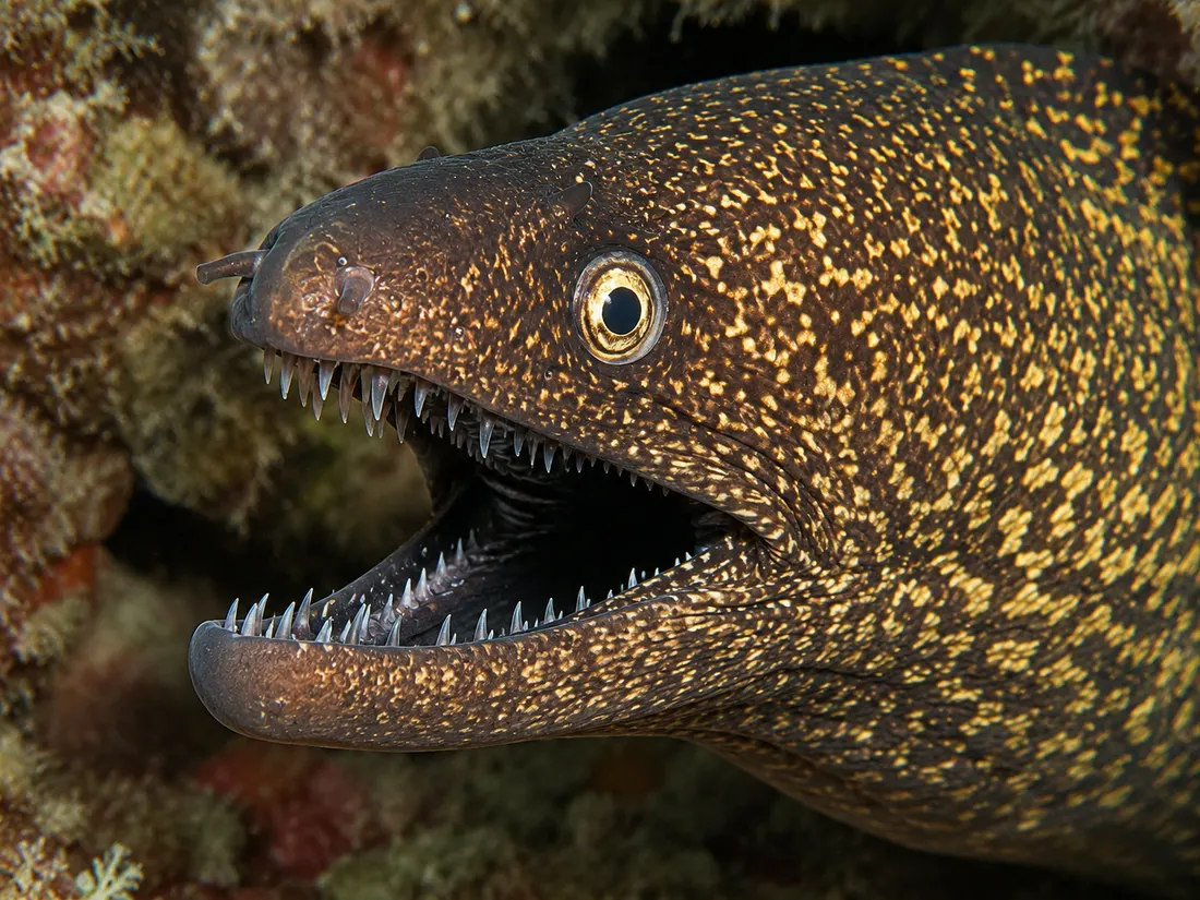Murena (Muraena helena) in un dettaglio ravvicinato